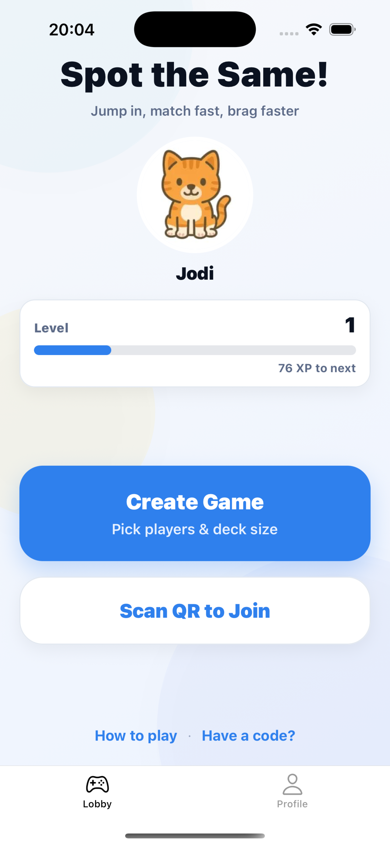Spot the Same profile screen